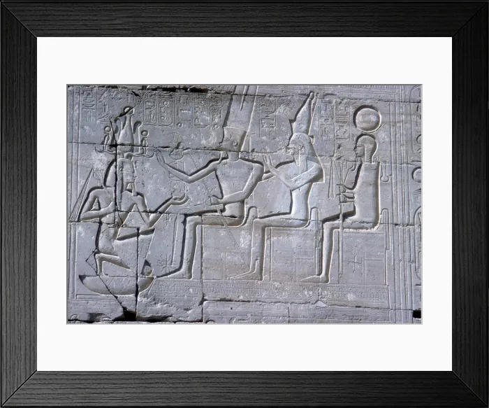Framed Print : Relief of Rameses II kneeling before Amun Mut & Khons, The Ramesseum, Luxor, Egypt, c1250 BC Framed Print : Relief of Rameses II kneeling before Amun Mut & Khons, The Ramesseum, Luxor, Egypt, c1250 BC