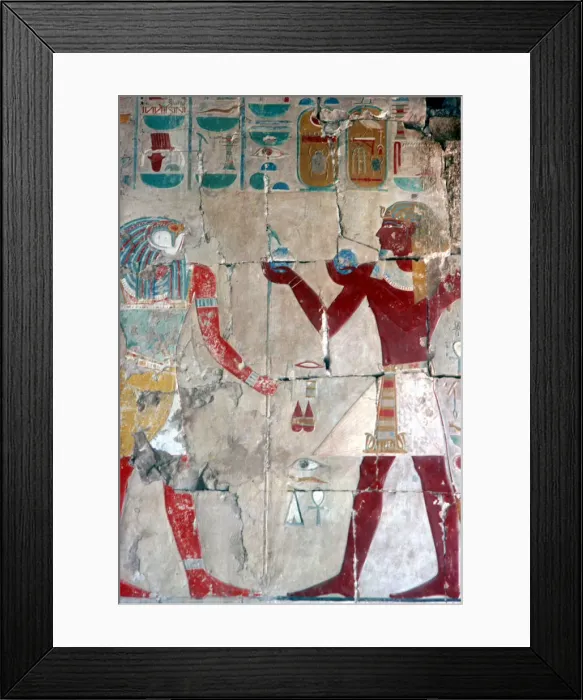 Framed Print : Detail of painted relief of Tuthmosis III before Horus, Temple of Hatshepsut, Luxor, 15th centuryBC Framed Print : Detail of painted relief of Tuthmosis III before Horus, Temple of Hatshepsut, Luxor, 15th centuryBC
