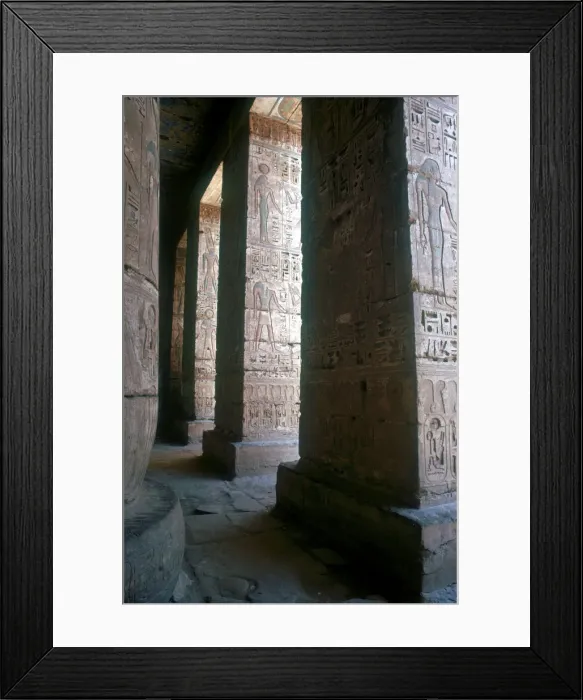 Framed Print : Egyptian gods engraved on pillars, Mortuary Temple, Medinat Habu, Egypt, c12th century BC Framed Print : Egyptian gods engraved on pillars, Mortuary Temple, Medinat Habu, Egypt, c12th century BC