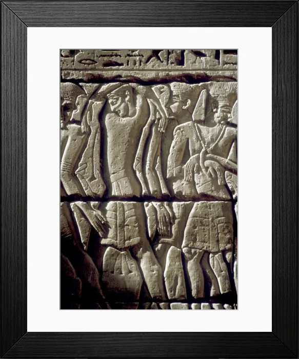 Framed Print : Relief of enemy prisoners, Temple of Rameses III, Medinat Habu, Egypt, c12th century BC Framed Print : Relief of enemy prisoners, Temple of Rameses III, Medinat Habu, Egypt, c12th century BC
