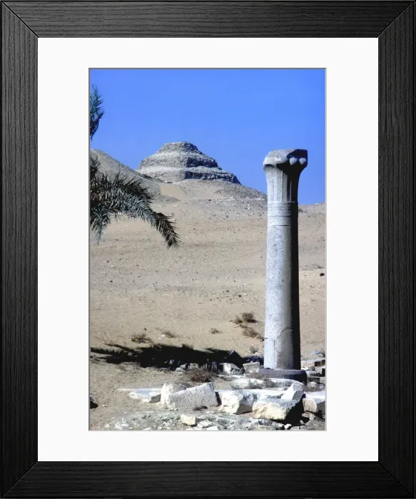 Framed Print : Step Pyramid of King Djoser (Zozer) behind ruins of temple, Saqqara, Egypt, c2600 BC. Artist: Imhotep Framed Print : Step Pyramid of King Djoser (Zozer) behind ruins of temple, Saqqara, Egypt, c2600 BC. Artist: Imhotep