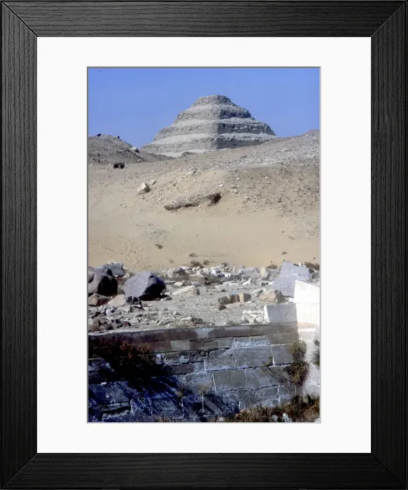 Framed Print : Step Pyramid of King Djoser (Zozer) behind ruins of temple, Saqqara, Egypt, c2600 BC. Artist: Imhotep Framed Print : Step Pyramid of King Djoser (Zozer) behind ruins of temple, Saqqara, Egypt, c2600 BC. Artist: Imhotep