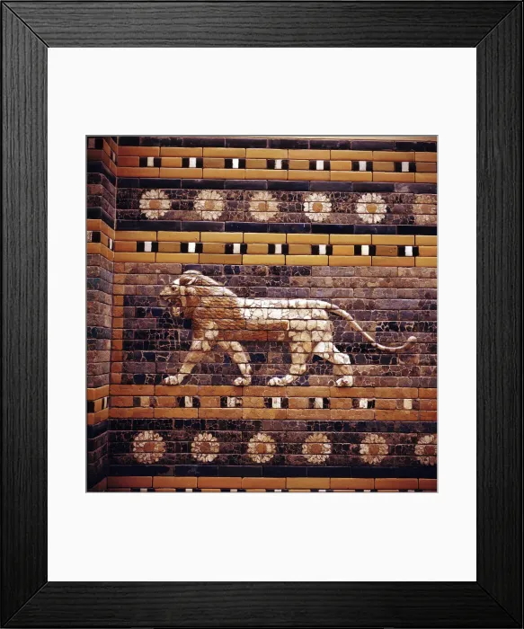 Framed Print : Brick relief of a lion on the walls of the Sacred Way leading to the Ishtar Gate, Babylon, c580 BC Framed Print : Brick relief of a lion on the walls of the Sacred Way leading to the Ishtar Gate, Babylon, c580 BC