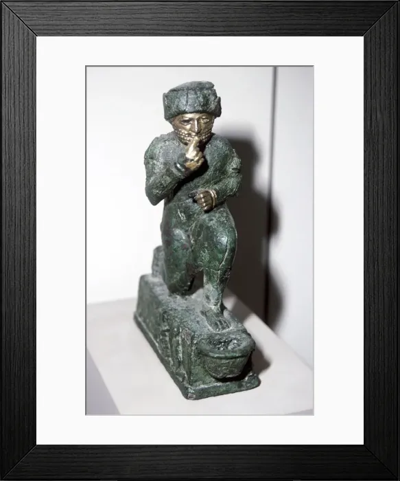 Framed Print : Bronze figurine of a kneeling worshipper, Larsa, 2nd millenium BC Framed Print : Bronze figurine of a kneeling worshipper, Larsa, 2nd millenium BC