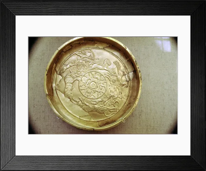Framed Print : Inscription on a golden bowl of the King hunting wild bulls, Temple of Baal, c14th-12th century BC Framed Print : Inscription on a golden bowl of the King hunting wild bulls, Temple of Baal, c14th-12th century BC