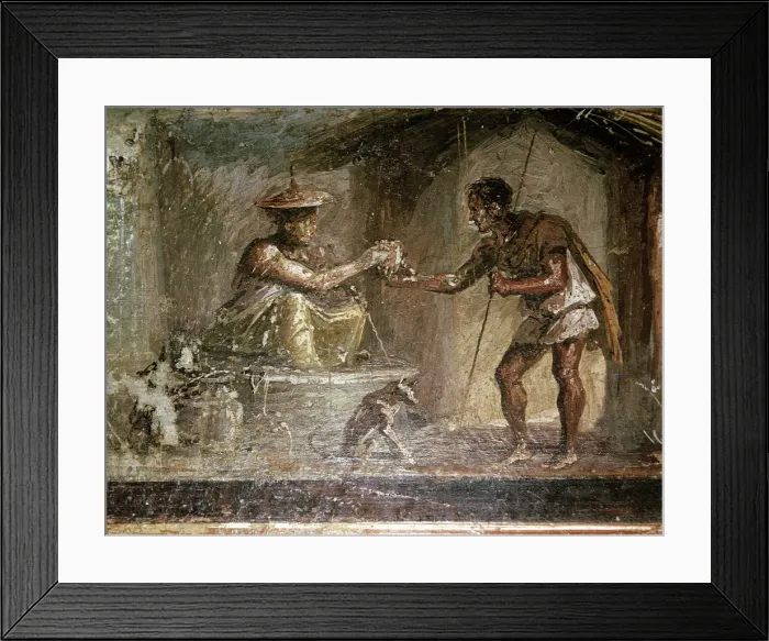 Framed Print : Roman wallpainting of a traveller and a water-seller, Pompeii, Italy Framed Print : Roman wallpainting of a traveller and a water-seller, Pompeii, Italy