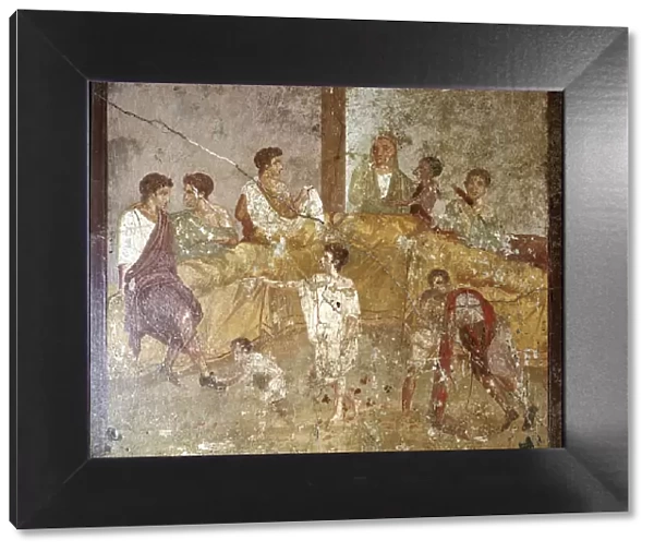 Roman wallpainting of a dinner-party, Pompeii, Italy