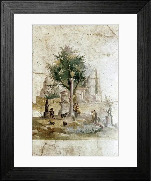 Framed Print : Roman wallpainting of a mythical landscape, Villa of Agrippa Posthumus, near Pompeii, Italy Framed Print : Roman wallpainting of a mythical landscape, Villa of Agrippa Posthumus, near Pompeii, Italy