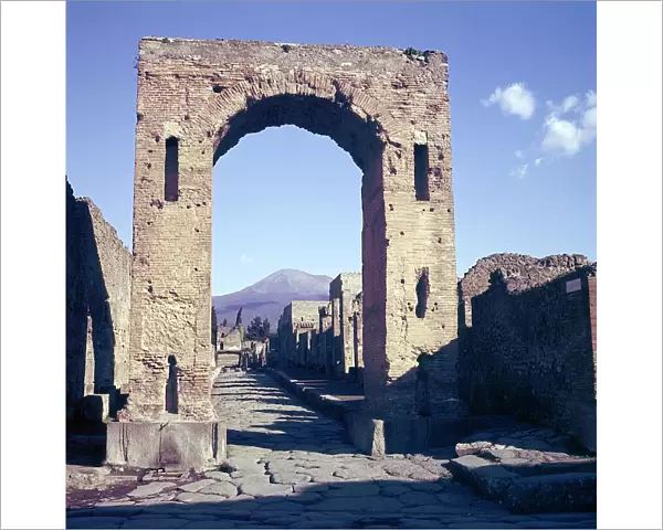 Arch of Caligula with Vesuvius beyond, Pompeii, Italy