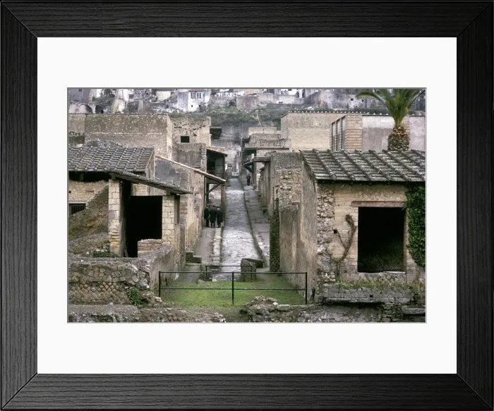 Framed Print : Roman huses of Herculaneum with the modern houses of Ercolano above, Italy Framed Print : Roman huses of Herculaneum with the modern houses of Ercolano above, Italy