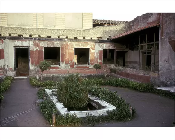 Garden in the courtyard of the Roman Villa, the House of the Stags, Herculaneum, Italy
