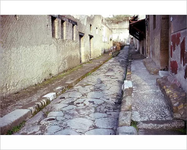 Paved street in the Roman town of Herculaneum, Italy