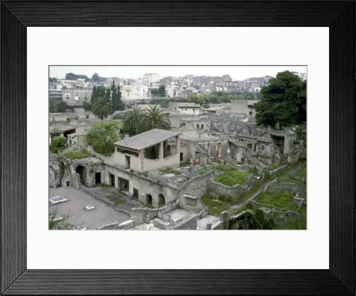 Framed Print : Buildings of Herculaneum with houses of the modern town of Ercolano above, Italy Framed Print : Buildings of Herculaneum with houses of the modern town of Ercolano above, Italy