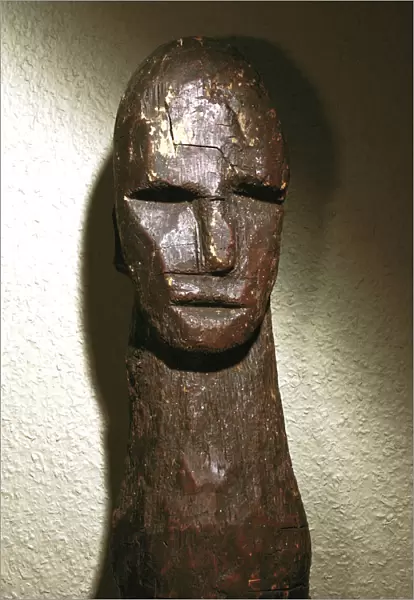 Close-up of Celtic wood male idol, Ralaghan, Co. Cork, Ireland, c1st century BC. Made of oak