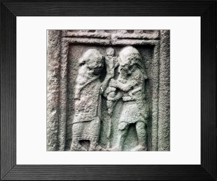 Framed Print : Celtic chief helps Christian priest to set up a staff, Clonmacnoise, Ireland Framed Print : Celtic chief helps Christian priest to set up a staff, Clonmacnoise, Ireland