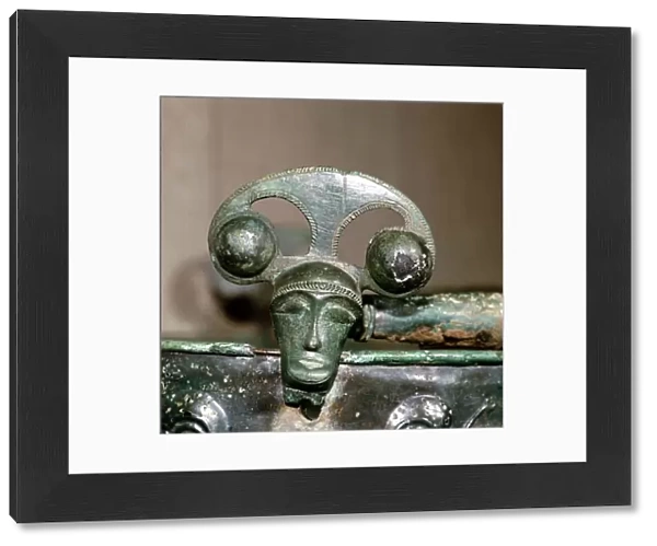 Celtic bronze head on bucket, Aylesford, Kent, England, c1st century BC