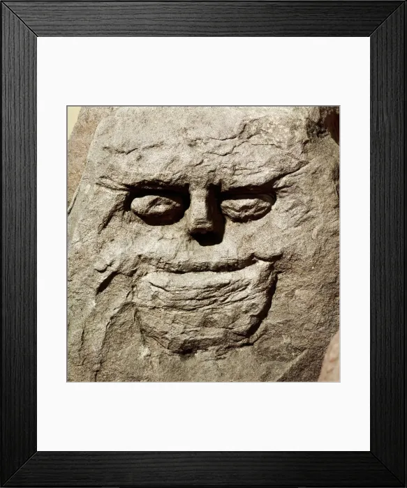 Framed Print : Stone head from pagan Celtic shrine at Cinderford, Gloucestershire Framed Print : Stone head from pagan Celtic shrine at Cinderford, Gloucestershire