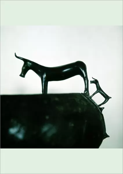 Detail of Celtic bronze bowl showing a cow and calf, Hallstatt, Austria, 6th century BC