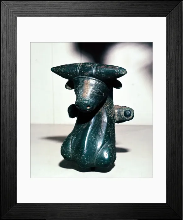Framed Print : Bronze bulls head from a cauldron, Rynkeby Bog, Denmark, c4th century BC Framed Print : Bronze bulls head from a cauldron, Rynkeby Bog, Denmark, c4th century BC