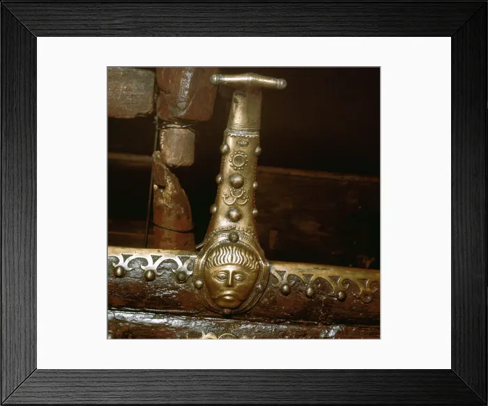 Framed Print : Detail of bronze with Celtic head, Dejberg Cart, Denmark, c1st - 2nd century Framed Print : Detail of bronze with Celtic head, Dejberg Cart, Denmark, c1st - 2nd century