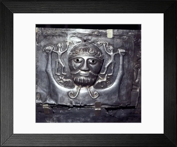 Framed Print : Gundestrup Cauldron, Celtic God holding two men, Danish, c100 BC Framed Print : Gundestrup Cauldron, Celtic God holding two men, Danish, c100 BC