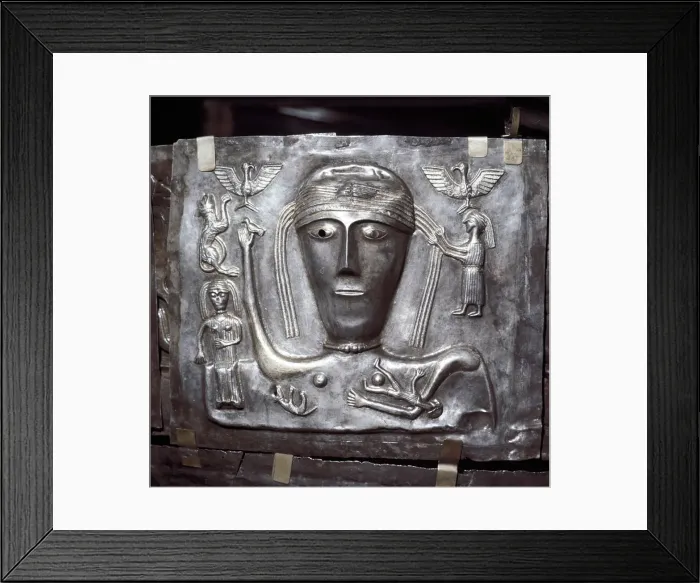 Framed Print : Gundestrup Cauldron, Celtic Goddess with eagles, Danish, c100 BC Framed Print : Gundestrup Cauldron, Celtic Goddess with eagles, Danish, c100 BC
