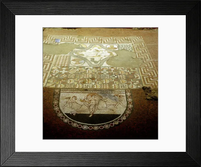Framed Print : Floor mosaic showing Europa riding a bull, Lullingstone Roman Villa, Kent Framed Print : Floor mosaic showing Europa riding a bull, Lullingstone Roman Villa, Kent