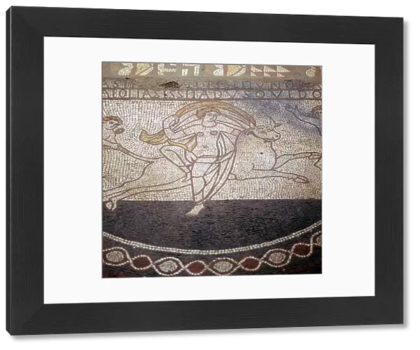 Detail of Floor mosaic showing Europa riding a bull, Lullingstone Roman Villa, Kent
