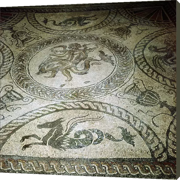 Seahorse and Cupid on Dolphin mosaic, Fishbourne Roman Villa, Sussex