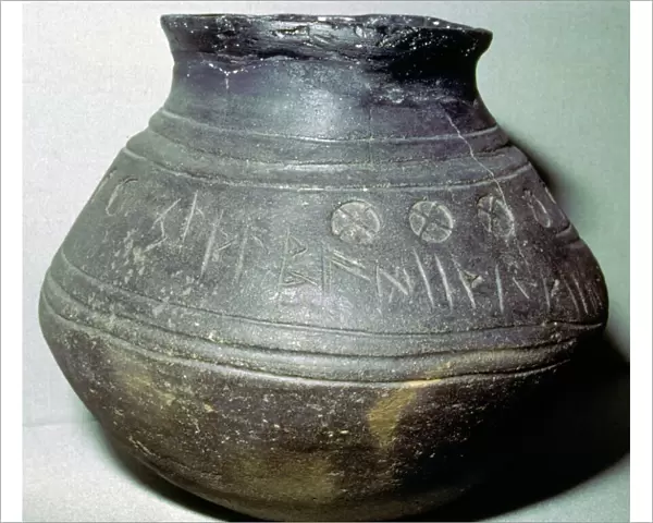 Pottery cremation urn, from a grave at Loveden Hill, Lincolnshire, Anglo-Saxon, 6th-7th century
