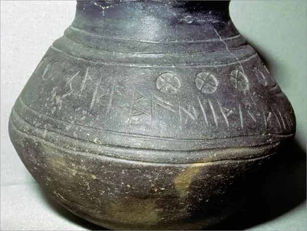 Pottery cremation urn, from a grave at Loveden Hill, Lincolnshire, Anglo-Saxon, 6th-7th century