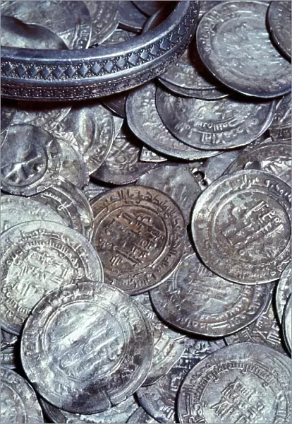 Hoard of silver & Arab coins from a Viking grave, Sweden, 10th century