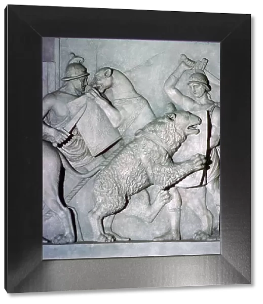 Roman relief of gladiators fighting wild beasts