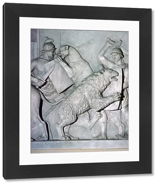 Roman relief of gladiators fighting wild beasts
