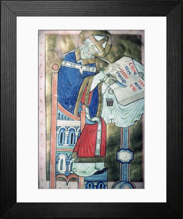 Framed Print : Twelfth century illustration of St Dunstan (909-988) as a scribe. He was an Archbishop of Canterbury Framed Print : Twelfth century illustration of St Dunstan (909-988) as a scribe. He was an Archbishop of Canterbury