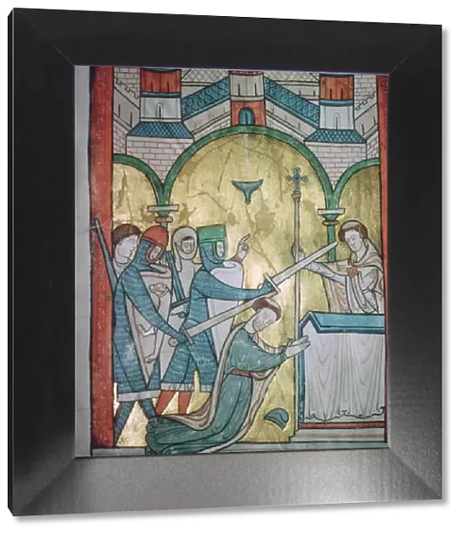 Twelfth century illustration of the murder of St Thomas-a-Becket (1118-1170) from a psalter