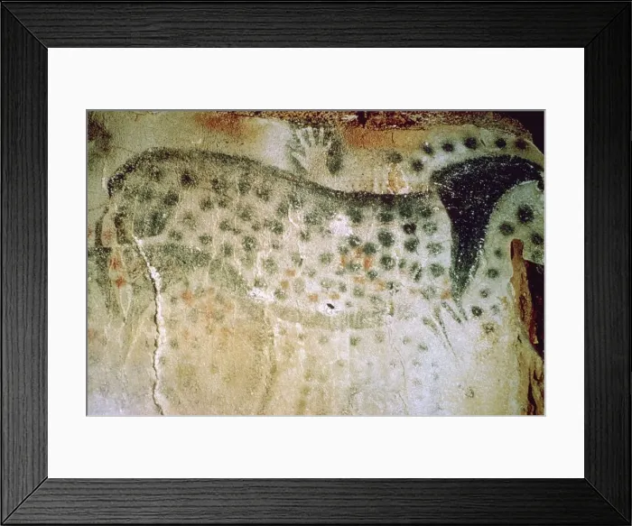 Framed Print : Paleolithic cave-painting of a horse and human hands from France Framed Print : Paleolithic cave-painting of a horse and human hands from France