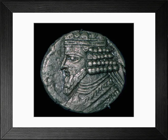 Framed Print : Silver tetradrachm of King Gotarzes II of Parthia (ruled 41 to 51), 1st century Framed Print : Silver tetradrachm of King Gotarzes II of Parthia (ruled 41 to 51), 1st century