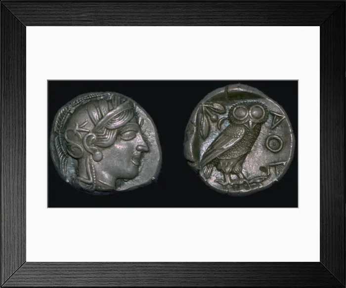 Framed Print : Athenian owl tetradrachm, late 5th century BC Framed Print : Athenian owl tetradrachm, late 5th century BC