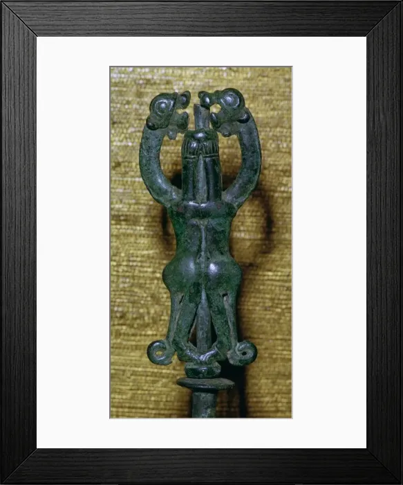 Framed Print : Bronze standard finial with two felines, Luristan Culture, from western Iran, c10th-7th century BC Framed Print : Bronze standard finial with two felines, Luristan Culture, from western Iran, c10th-7th century BC