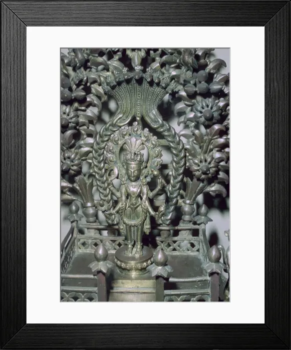 Framed Print : Bronze figure of Vishnu, protected by a many-headed serpent Framed Print : Bronze figure of Vishnu, protected by a many-headed serpent