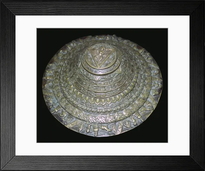 Framed Print : Circular plaque from Nepal with dancing figure, probably Chamunda Framed Print : Circular plaque from Nepal with dancing figure, probably Chamunda