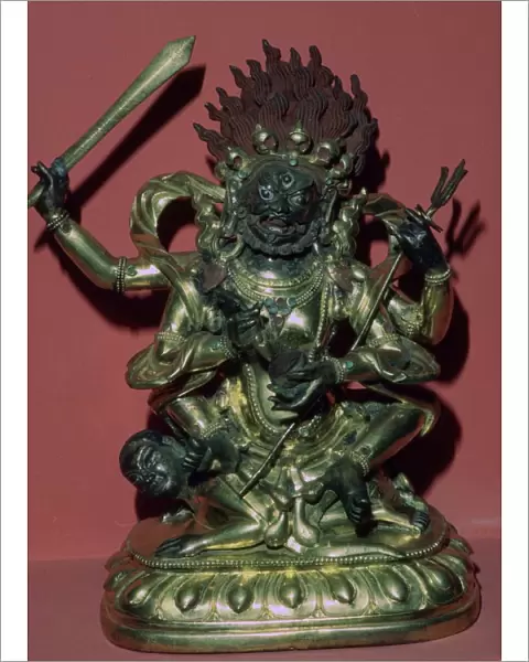 Tibetan gilt-bronze statuette of Mahakala