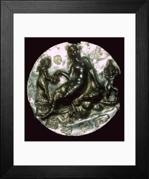Framed Print : Silver relief medallion bearing the image of Aphrodite and Eros Framed Print : Silver relief medallion bearing the image of Aphrodite and Eros