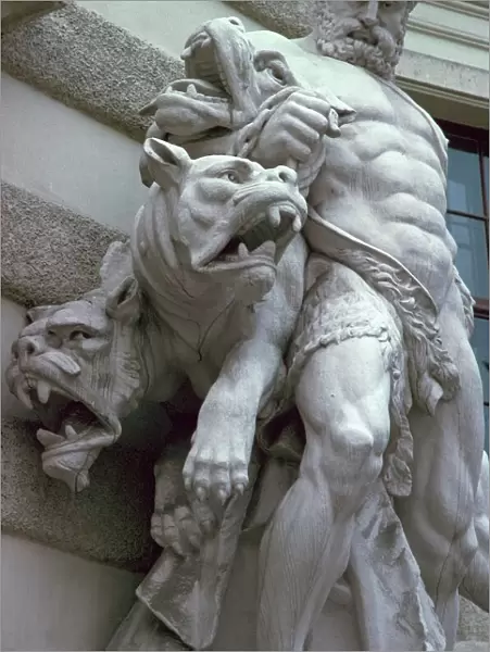 A statue of Hercules and Cerberus