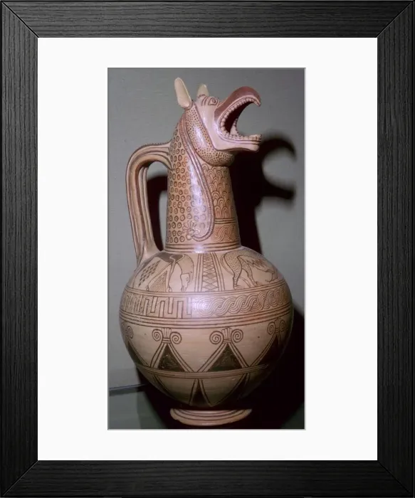 Framed Print : Jug with a griffin-head spout, Greek, c675-c650 BC Framed Print : Jug with a griffin-head spout, Greek, c675-c650 BC