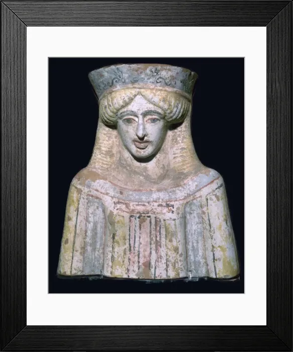 Framed Print : Greek terracotta bust of a young girl or goddess, 5th century BC Framed Print : Greek terracotta bust of a young girl or goddess, 5th century BC