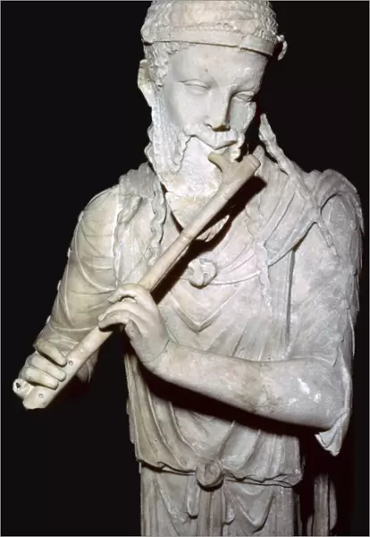 Marble herm: satyr playing the plagiaulos  /  flute, Lazio, Rome, Italy, 1st Century