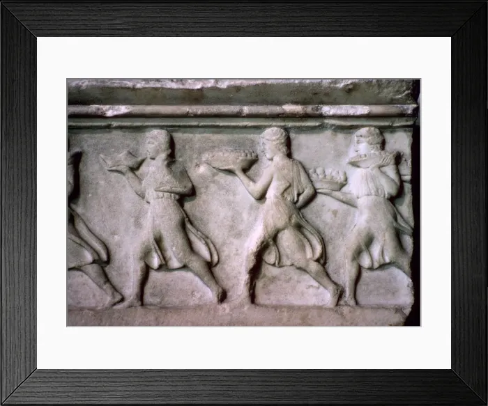 Framed Print : Greek relief of servants carrying food Framed Print : Greek relief of servants carrying food