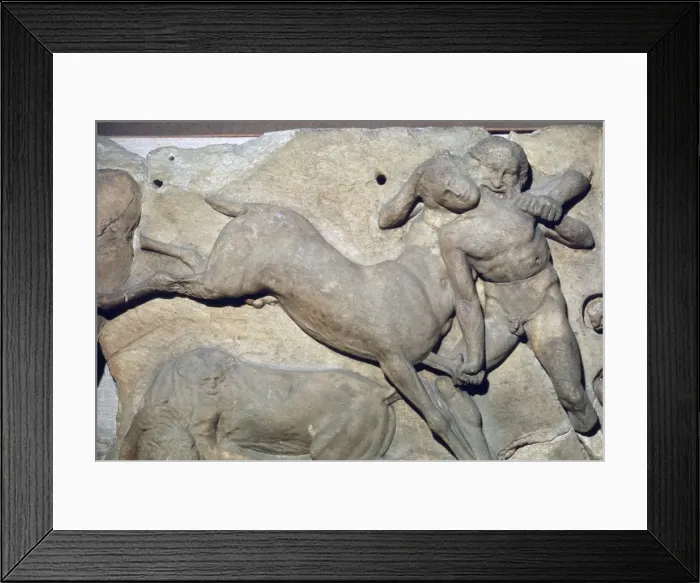 Framed Print : Relief of a centaur and Lapith fighting, The Bassai Sculptures, Temple of Apollo, Bassae, Greece Framed Print : Relief of a centaur and Lapith fighting, The Bassai Sculptures, Temple of Apollo, Bassae, Greece